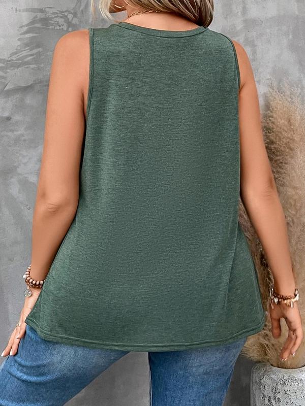 Summer Clothes Women Plus Plain Cut Out Round Neck Tank Top, Casual Solid Sleeveless Top for Summer, Women Plus Clothing for Daily Wear 1