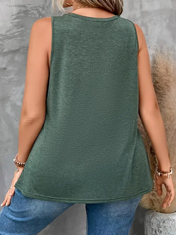 Summer Clothes Women Plus Plain Cut Out Round Neck Tank Top, Casual Solid Sleeveless Top for Summer, Women Plus Clothing for Daily Wear 1