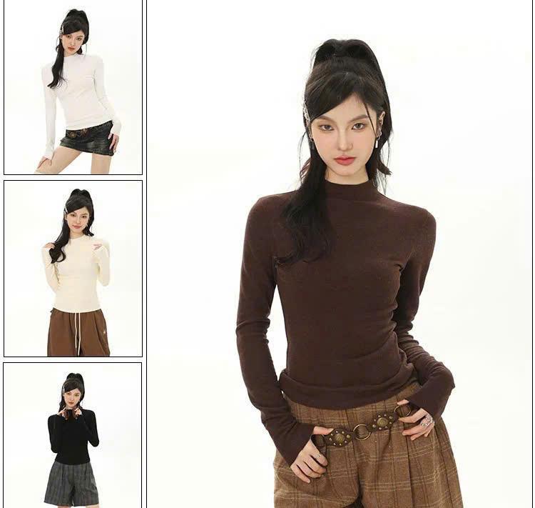 AL617 Áo giữ nhiệt nữ lông cừu cổ cao dài tay, Áo thun giữ nhiệt nữ dáng ôm Body siêu ấm co giãn 4 chiều loại dày phong cách Hàn Quốc Basic || Hạnh Hoàng Design