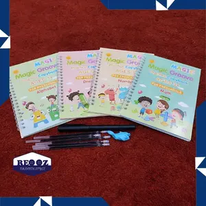 BUKU BELAJAR MENULIS/SANK Magic Practice Book 1 SET ISI 4 BUKU + PULPEN Pen Karton Putih Plastic
