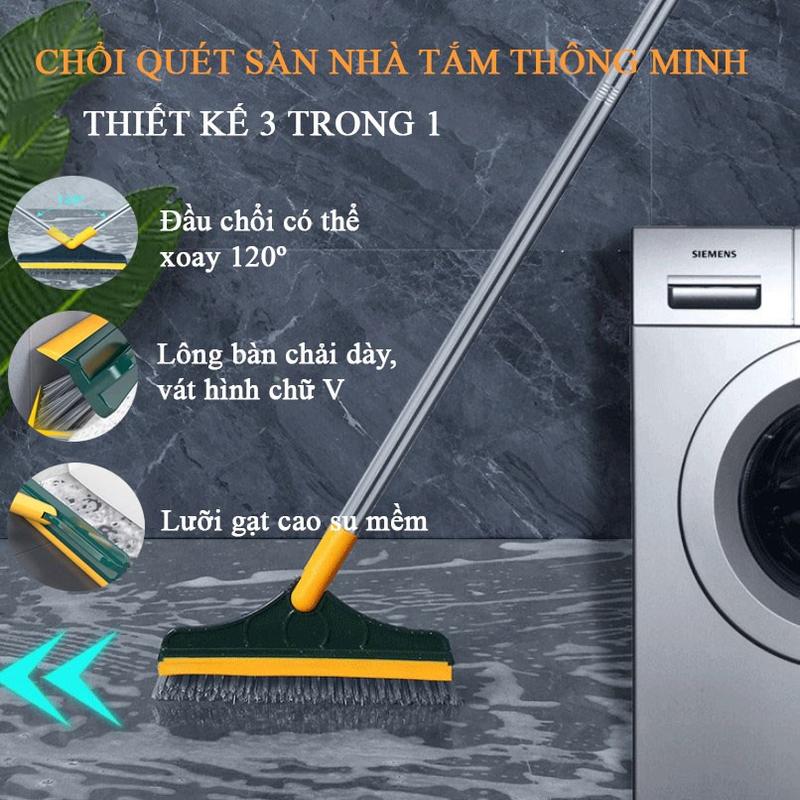 Chổi Chà Sàn Nhà Tắm Thông Minh Thiết Kế Đầu Gạt Nước Và Đầu Chổi Xoay 120 Độ Quét Nhà Siêu Sạch Mọi Góc Bẩn Làm Sạch