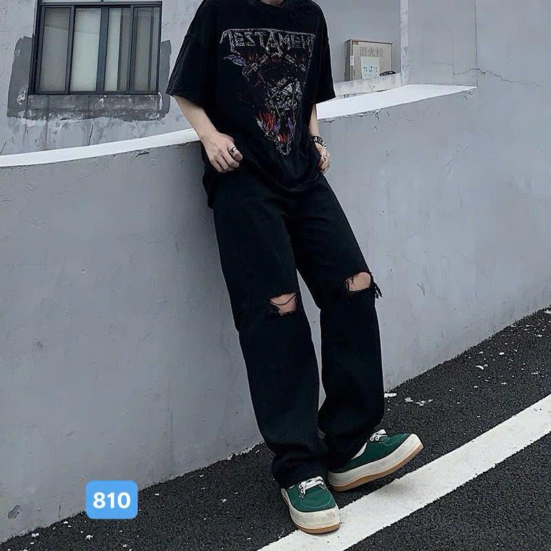 Quần baggy jean nam ống rộng có túi màu đen wash xám nhạt rách gối cao cấp - ChấmStore BG810 chất bò dãn nhẹ from dán chuẩn Menswear Pants