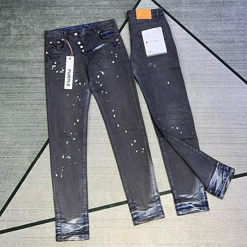Quần jeans Purple xám xi măng vẩy sơn loang gấu hot new