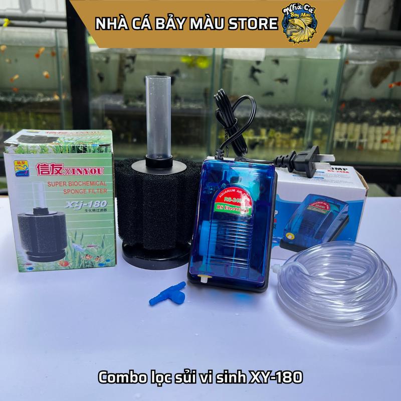Combo bộ lọc sủi vi sinh  XY-180 kèm máy oxi 1 vòi, dây oxi, van oxi lọc hồ cá