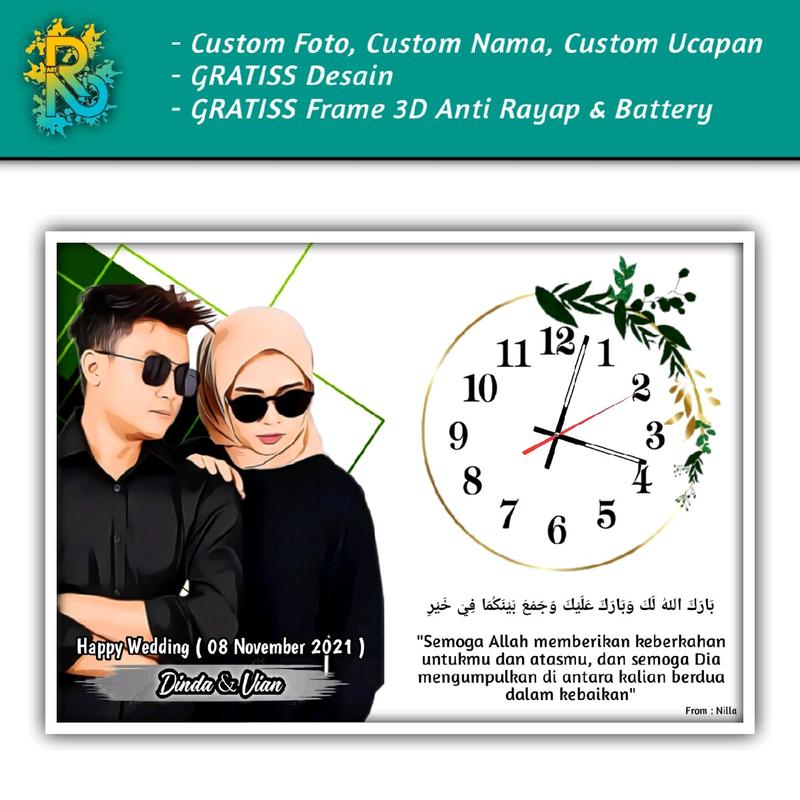 Jam Dinding Custom Foto Sudah Di Bingkai ( Hadiah Ulang Tahun, Pernikahan, Anniversary, Wisuda) Ukuran 30X20 cm Modern Gantungan Frame unik 1