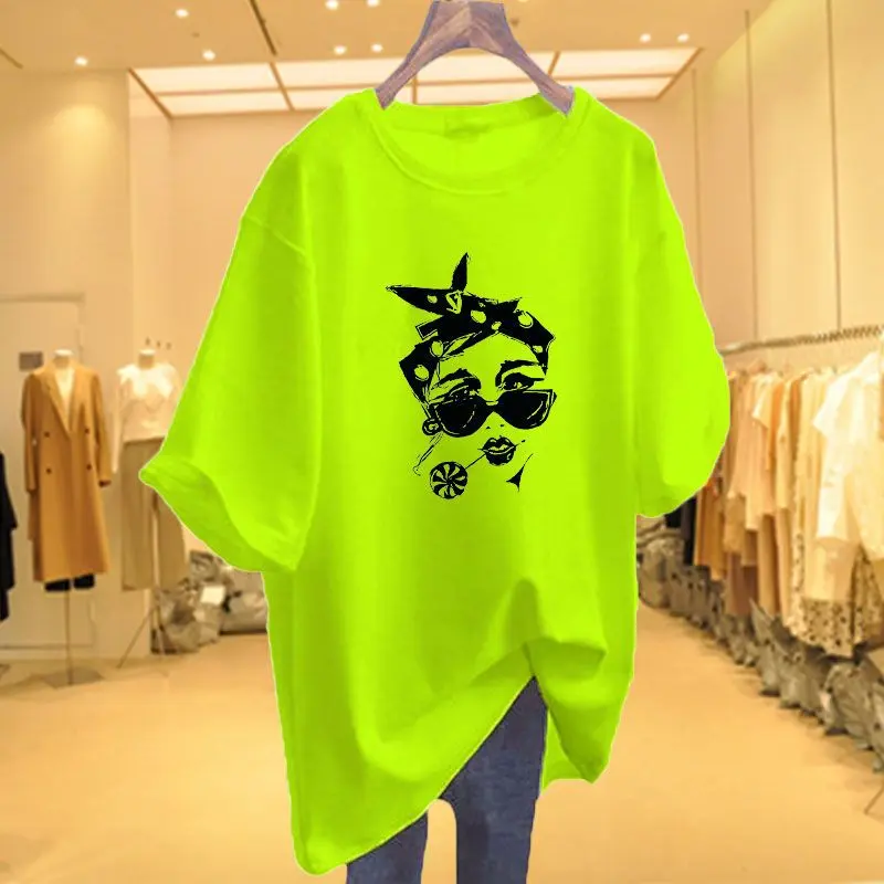 Áo Thun Cotton Dài Trung Bình In Hình Mặt, Ngắn Tay, Dáng Rộng Vừa Vặn, Tay Lửng Áo, Màu Trơn Dành Cho Mùa Hè Của Phụ Nữ, Thời Trang Ins, Tỷ Lệ Xếp Hạng Xuất Sắc Lên Đến 99%, Cùng Phong Cách, 2025