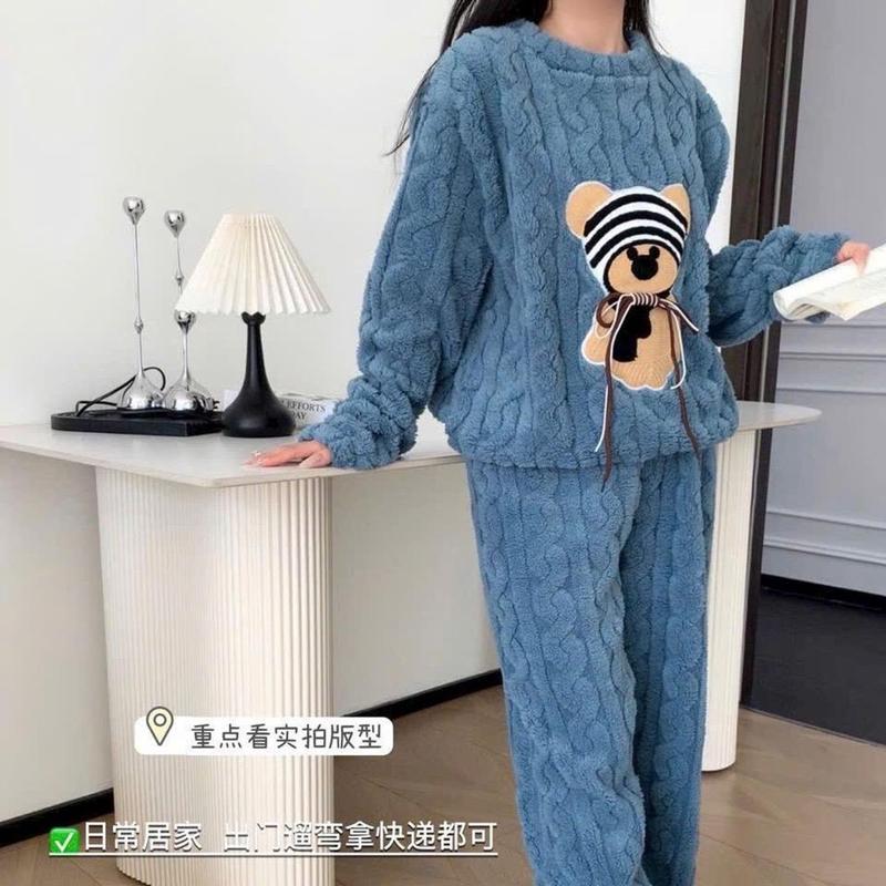 Qc (mã mới) Bộ ngủ lông xoăn GẤU mũ 6 màu An nhiên shop mùa đông Women Nữ - bộ Áo lông Ann Nhiên 8