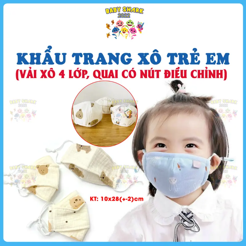 Khẩu trang cho bé 4 lớp chống bụi, họa tiết đáng yêu 0