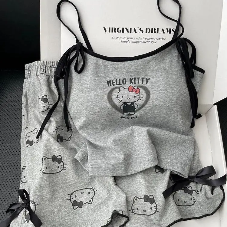 Đồ Ngủ Có Đệm Cho Nữ, Phong Cách Dễ Thương Và Gợi Cảm, Quần Đùi Có Dây Đeo Hello Kitty, Bộ Đồ Mặc Ở Nhà Mỡ Lớn, Thích Hợp Cho Mùa Hè, Bộ 6070 Người Thu Thập Năm 2025
