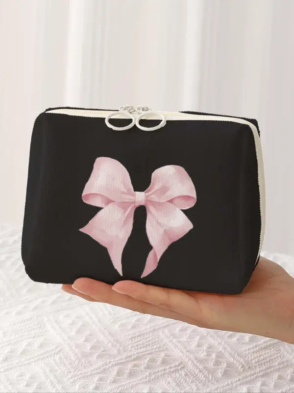 Random Bow Pattern Makeup Bag, Lightweight Multi-functional Fashion Casual Makeup Bag, Travel Makeup Bag, Suitable for Leisure Travel, Business Trips 8