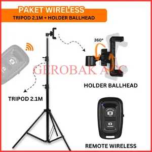 TRIPOD 2 METER WIRELESS BLUETOOTH HOLDER BALLHEAD HP HORIZONTAL VERTIKAL 360 MULTIFUNGSI