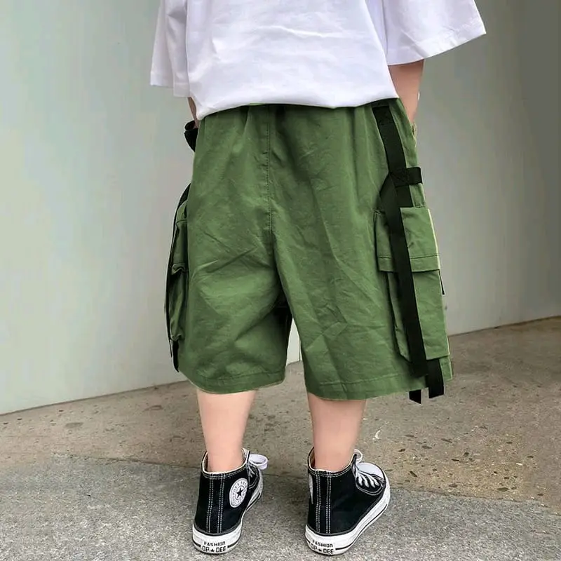 Celana Anak Cargo Fashion Remaja Pendek Anak Laki-laki Celana Pendek Kargo Longgar Pinggang Elastis Anak Celana Olahraga Kasual Anak Celana Pendek Musim Panas Anak Laki-laki Cowo 4