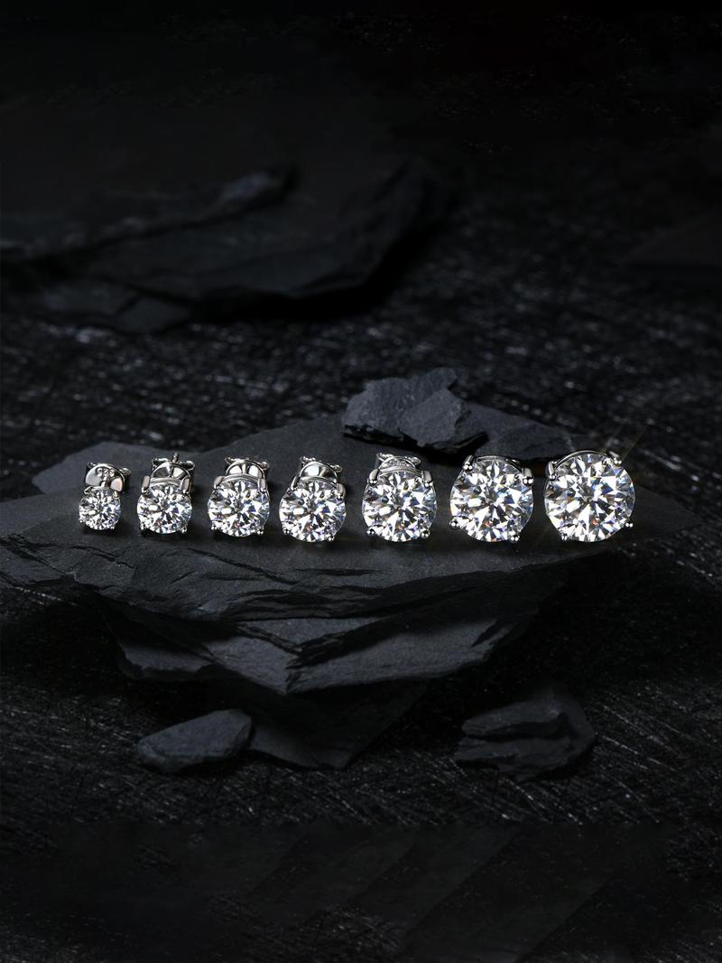 Product Introduction of 925 Sterling Silver Synthetic Moissanite Earrings, Elegant Round Shaped Earrings for Women & Men, Trendy All-match & Exquisite Jewelry for Birthday Gift 6