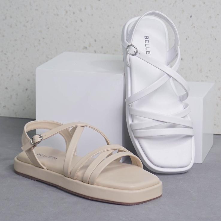 BELLEZA YUK - Sandal Wanita Tali BELEZA THALIA Sendal Cewek Pergi Flat Sol Tinggi Kekinian Warna Putih WHITE Terbaru Shoes ORI Original Mall Official Store 4
