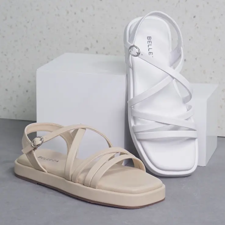 BELLEZA YUK - Sandal Wanita Tali BELEZA THALIA Sendal Cewek Pergi Flat Sol Tinggi Kekinian Warna Putih WHITE Terbaru Shoes ORI Original Mall Official Store 3
