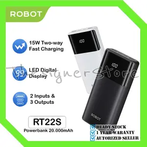 ROBOT RT22S Powerbank 20000 mAh Fast Charging 15W 3 Port Output with LED - Garansi Resmi 1 Tahun