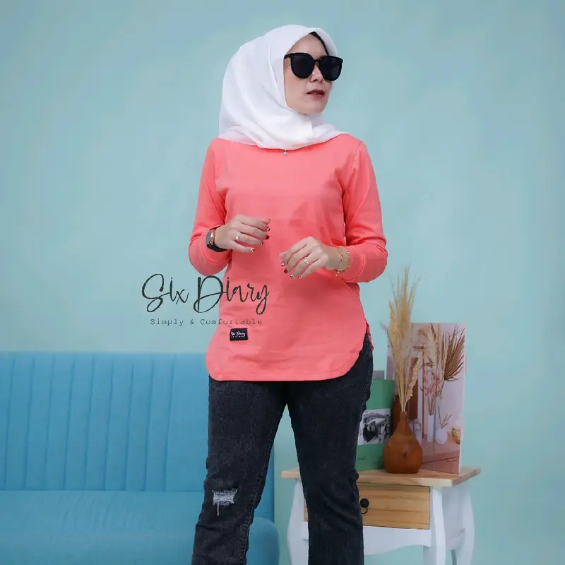 Atasan Wanita Six Diary Kaos Polos Oval Warna Salem 2
