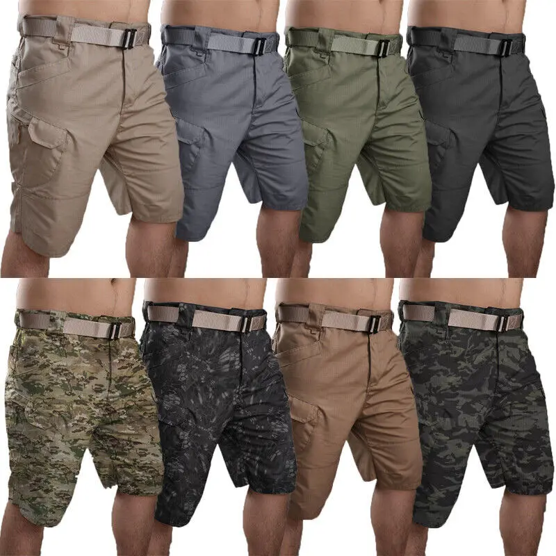 Men's Multi-Pocket Tactical Hiking Shorts Camouflage Shorts Casual Overalls Cargo Shorts Fabric Menswear Pants Belt Garment Large Lingerie Workwear Cotton Human Trouser Beige Plain Tropical