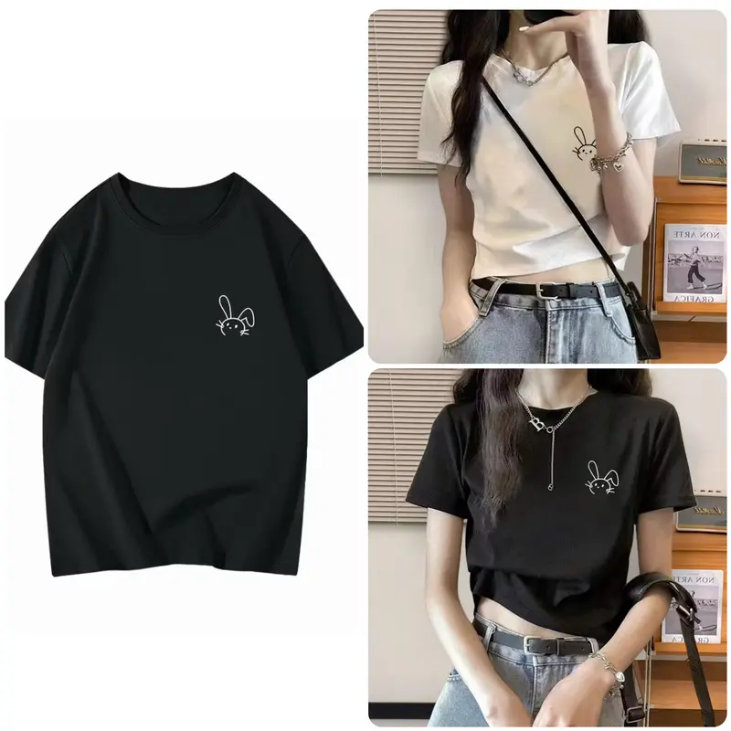 (dưới 52kg)Áo Thun baby tee Tay Ngắn In Hình Thỏ Dễ Thương 0