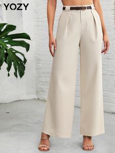 YOZY Women's Solid Wide Leg Pants with Belt, Casual Elegant Comfy Trousers for Work Office Business, Ladies Bottoms for Spring & Fall