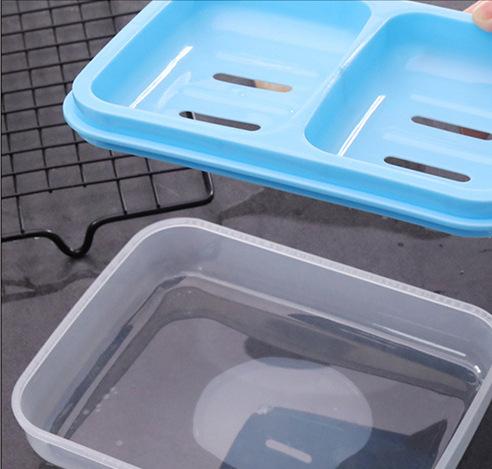 Product Introduction of Creative travel double body with lid soap box, household hygiene and fashion double grid soap box, draining plastic soap box 3