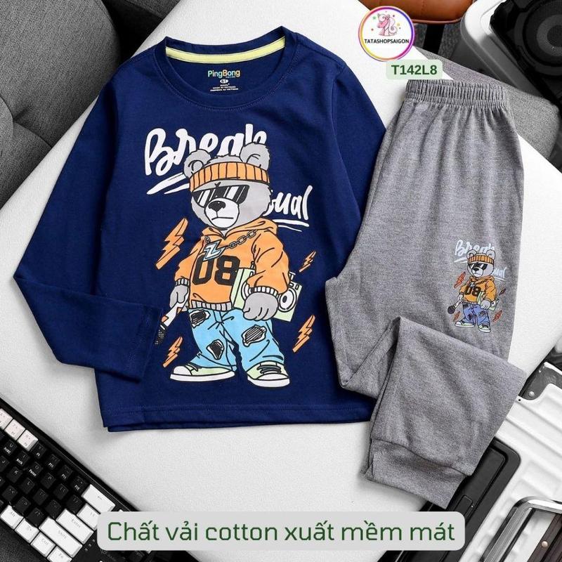 Đồ bộ bé trai tay dài size đại 11 đến 38kg thun cotton xuất VNXK T142