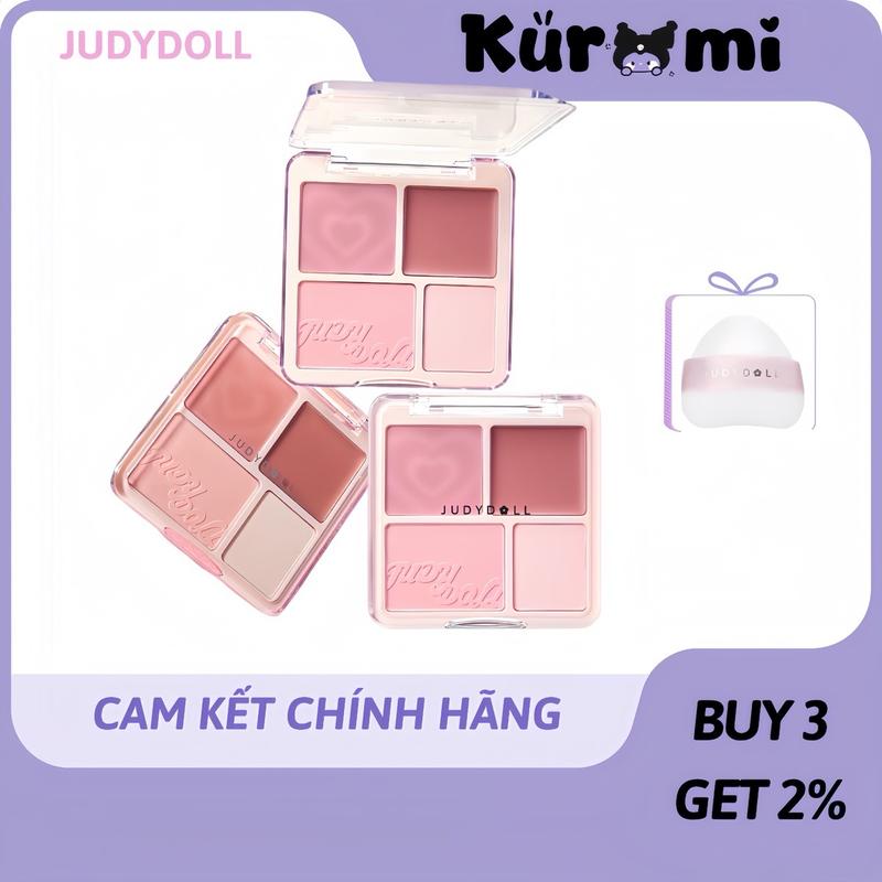 JUDY DOLL Phấn má hồng Judydoll 4 ô Màu má hồng kem và bắt sáng Tự Nhiên Làm Sáng Gương Mắt Cho Mọi Tone Da 9g Trang Điểm máhồng 40proud thái