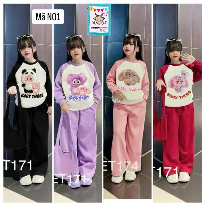 (MÃ N01) [14-55kg] Set Bộ Đồ chất Nỉ Tàu in hình BABY THREE vô càng đáng yêu và cute. Chất liệu Nỉ ấm áp và hình in BÉ BA siêu HOT và dễ thương cho MẸ và BÉ.