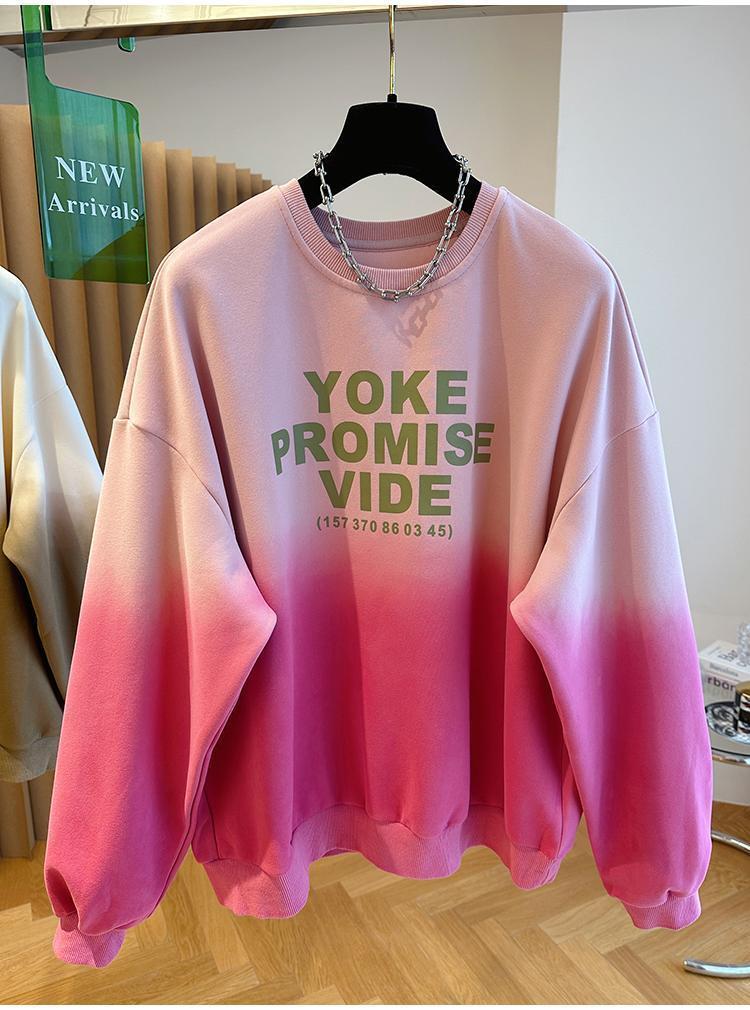 Product Introduction of Áo Nỉ Màu Hồng Gradient Thiết Kế Xấu Xí Dáng Rộng Rãi Và Đi Chơi Dopamine Girl, Chống Lão Hóa, Dành Cho Nữ, Thích Hợp Cho Mùa Xuân Và Mùa Thu, Áo Cổ Tròn, Thời Trang 4