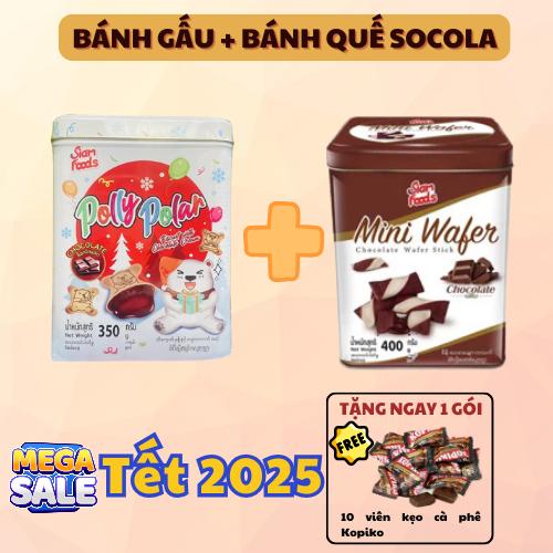 Combo 2 Hộp Bánh Quy Siam Thái Lan Bánh Gấu Nhân Socola Que Cay Oreo Đủ Vị - Tặng 10 Viên Kẹo Cà Phê Kopiko Snack, Ăn Vặt