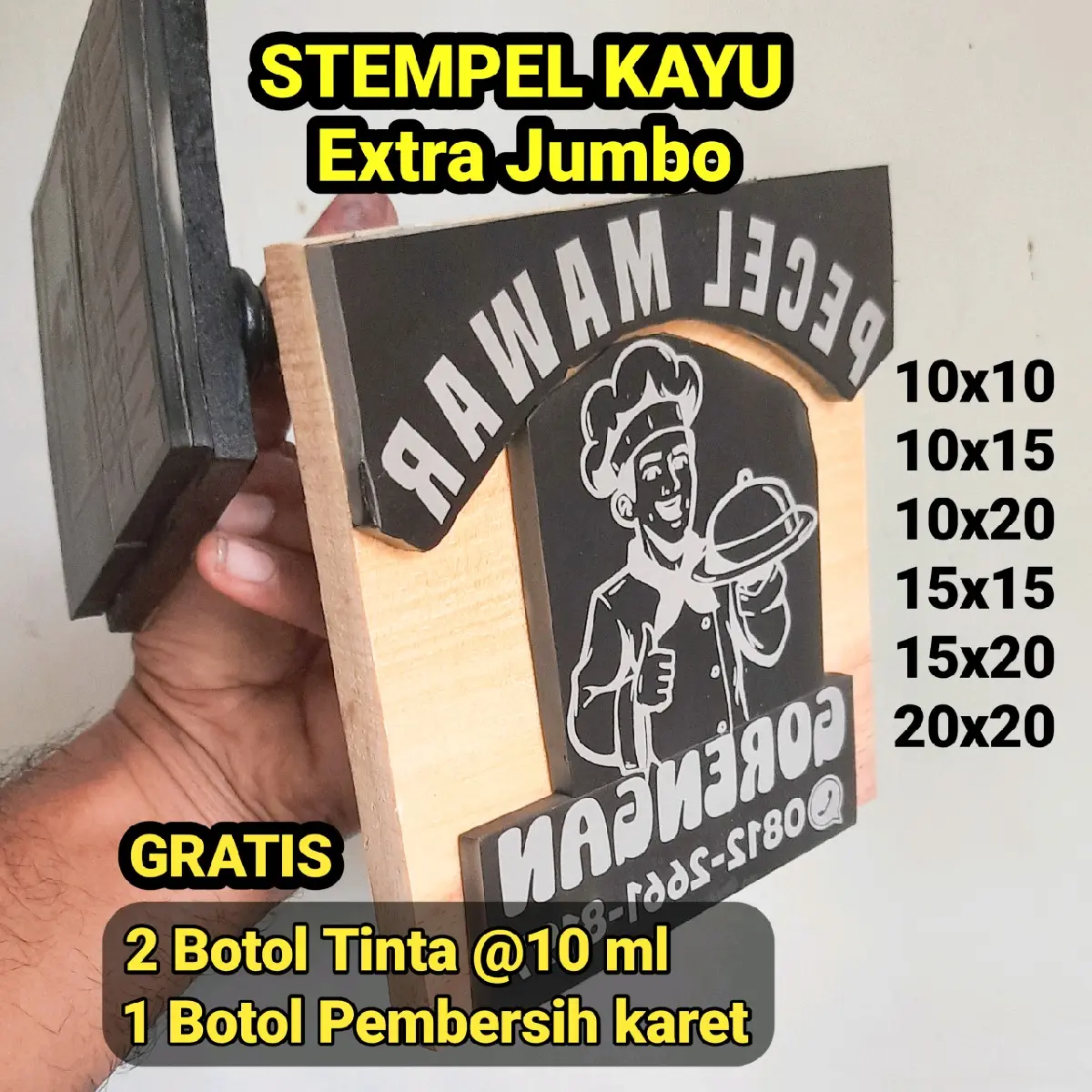 stempel plastik, kresek ukuran  extra jumbo gagang kayu Tinta label nama