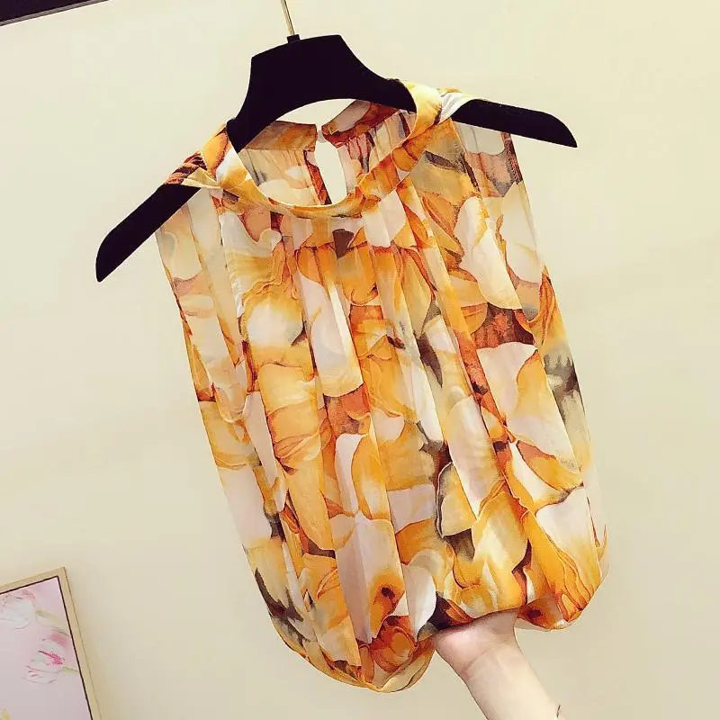 Áo Áo Cánh Voan Không Tay Phong Cách Hàn Quốc, Dành Cho Nữ, Thời Trang, Dáng Rộng Vừa Vặn, Áo Cánh In Hoa
