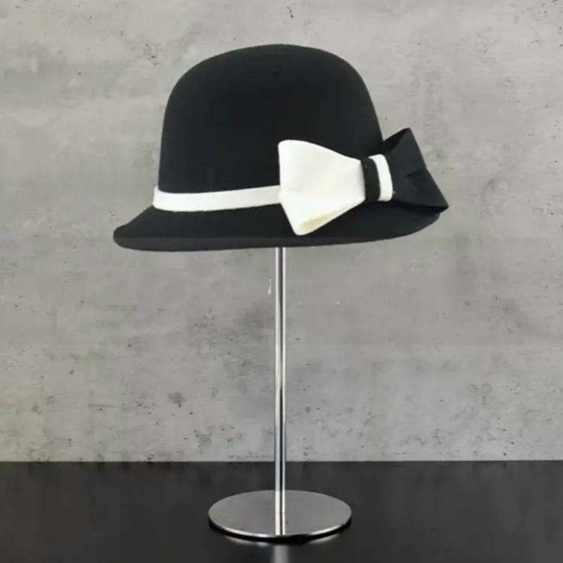 Mũ Dạ Vành Cụp Tiểu Thư Phối Nơ Dạ Kép 2 Màu