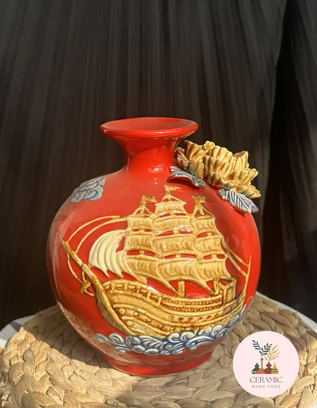 Bình đắp hoa nổi thủ công - gốm Bát Tràng Decor bình chuông  cắm hoa lọ hoa 6