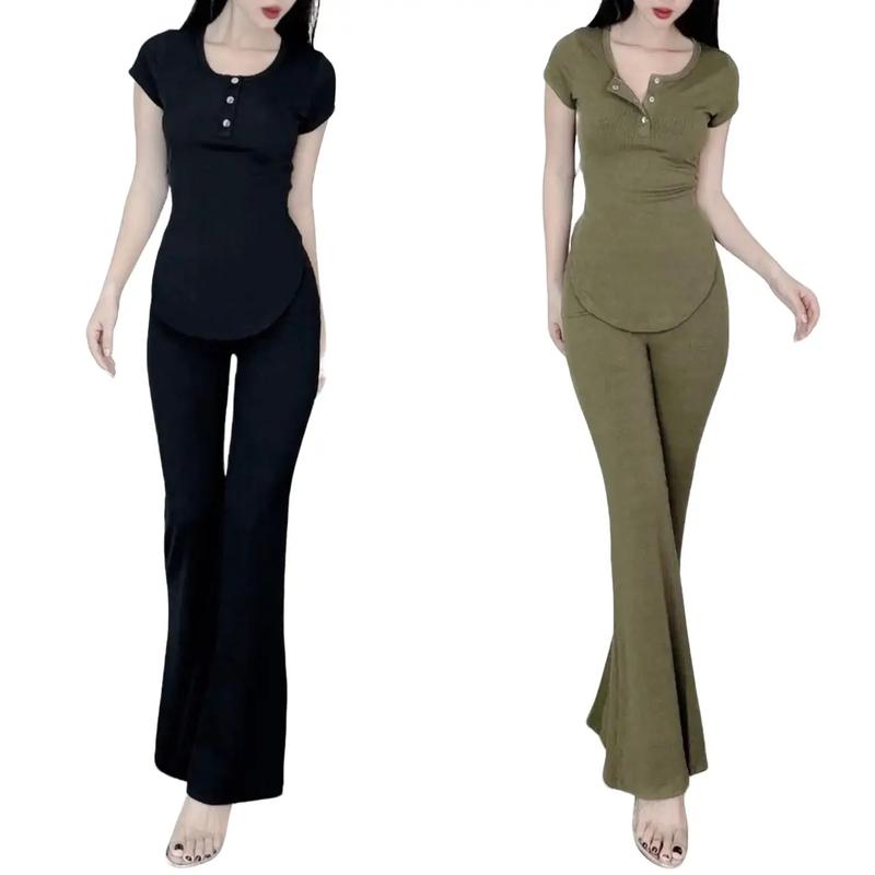  Set Đồ Nữ Đẹp Sang Chảnh Bigsize Quần Ống Loe Thun Gân Lạnh 45-85kg ESHOP Đồ Bộ Nữ Áo Cổ Tim Quần Dài Loe HÌnh In Thể Thao Mặc Nhà Thoải Mái Xinh Top Chất Thun Tăm Lạnh Women 