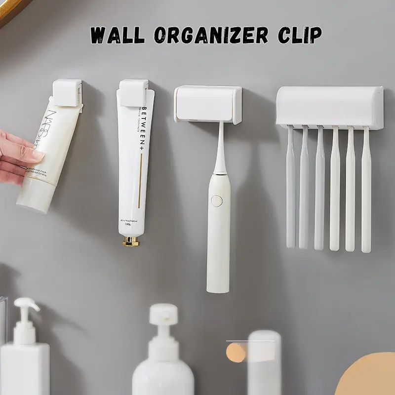 "Wall Mounted Toothbrush Holder Bathroom Organizer No Drill Hanging Storage Simple Design Suction Cup Toothpaste Shelf"