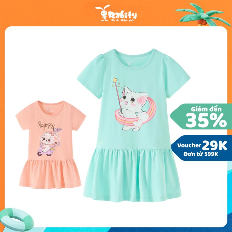 Váy thun mùa hè cho bé gái Rabity ngắn tay cotton in ngựa pony 950.049