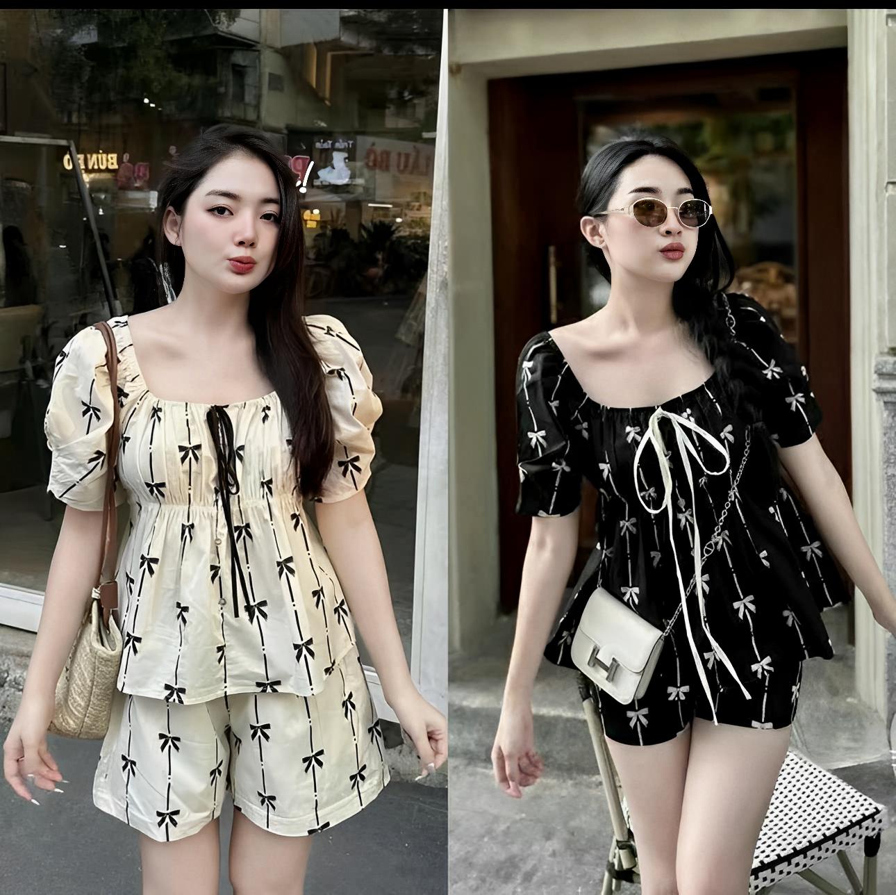 Thời Trang Bigsize Set quần áo nữ dạng Áo cổ vuông tay ngắn Quần đùi thoải mái Diện Hè Chất vân Sóng Bigsize Từ 40 - 95Kg Nữ Top Women Xoè - B.1491