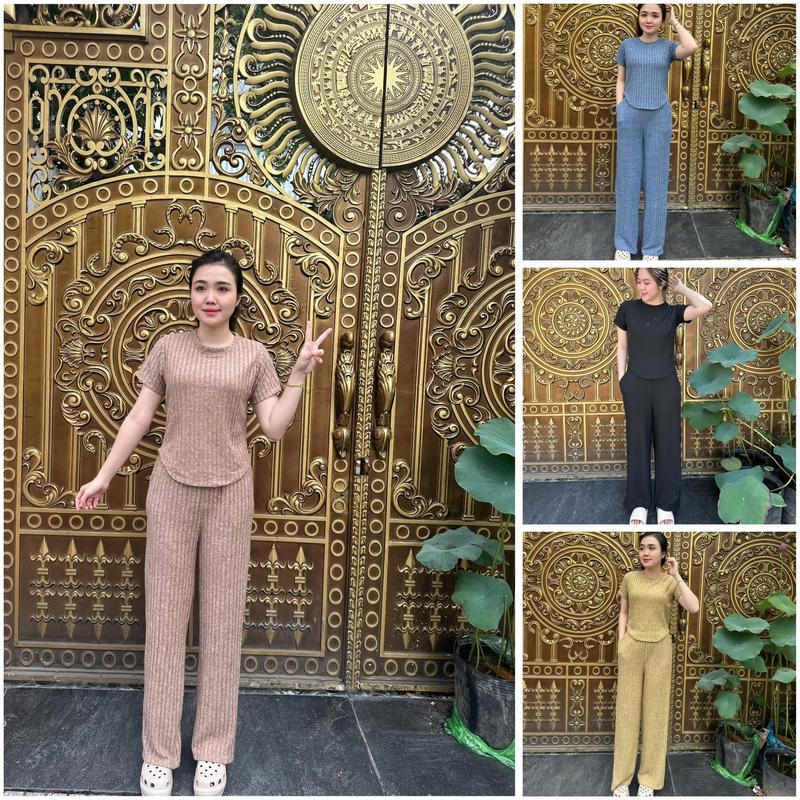  Sét bộ len đũa áo lai bầu phối quần ống suông trẻ trung hack dáng thời trang 