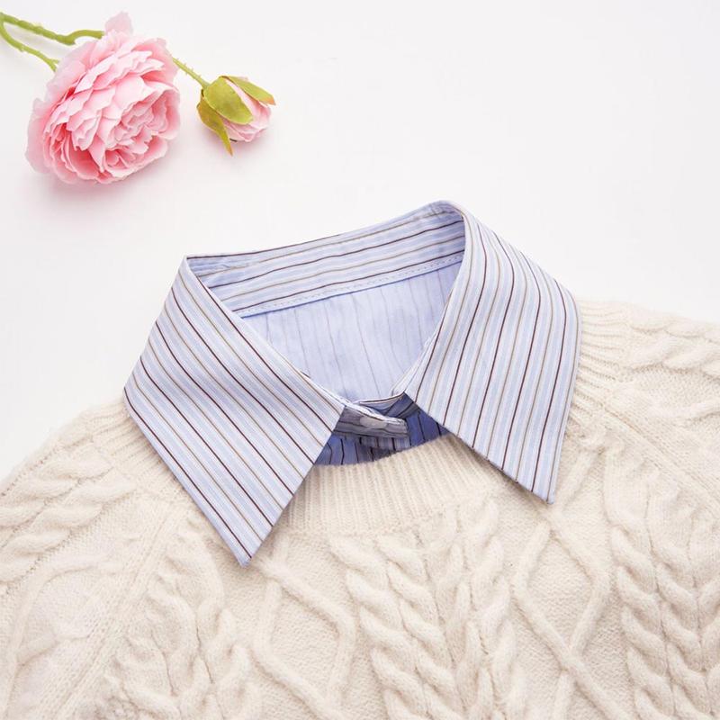 Product Introduction of Fashion Cotton Stripes Fake Collar Detachable Vintage False Blouse Collar Classic Casual Front Tie for Women 31