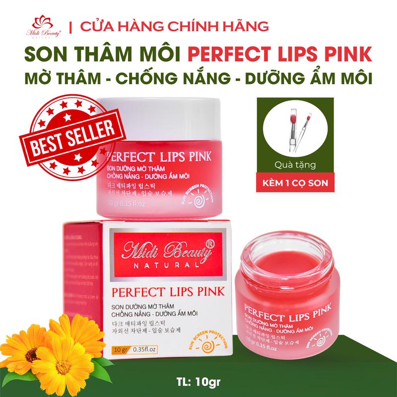 [Tặng Cọ+3 Mask Lựu Đỏ] Son Dưỡng Thâm Môi Perfect Lips Pink 10g Midi Beauty: Hỗ Trợ Giảm Thâm, Dưỡng Môi Mềm Mịn, Chống Nắng Môi Và Hồng Môi [Thẻ Bảo Hành] Nữ Women Làm Đẹp Da