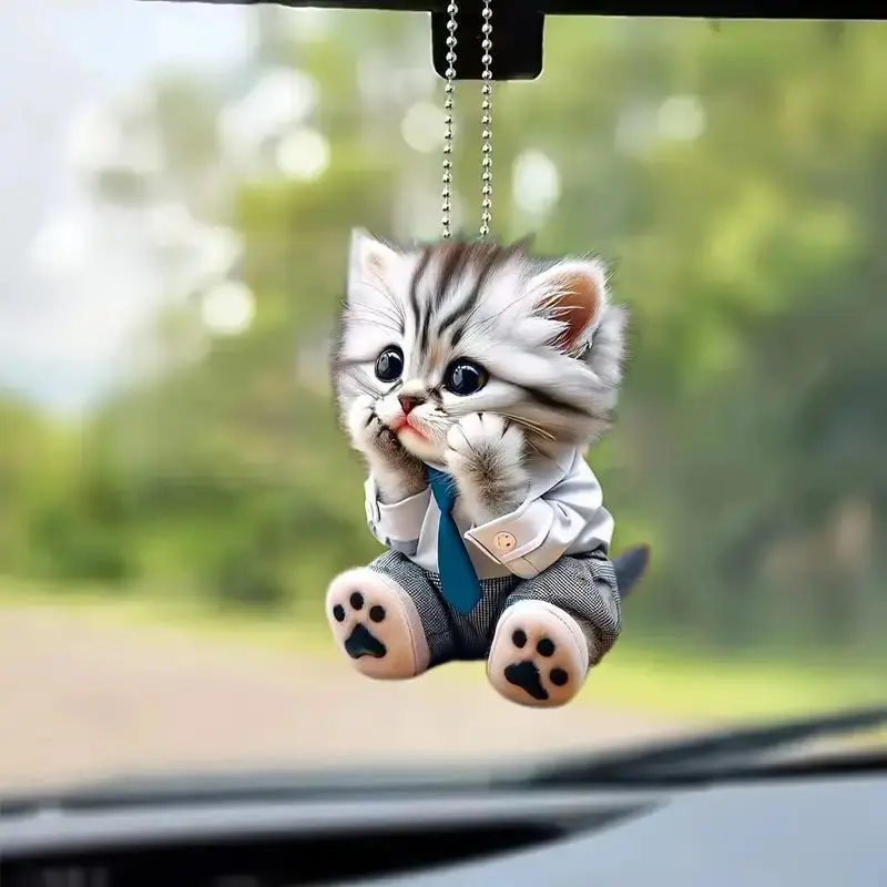 New Acrylic Couple Cat 2D Pendant Car Interior Car Hanging Backpack Keychain Decoration Hanging Gift Supplies