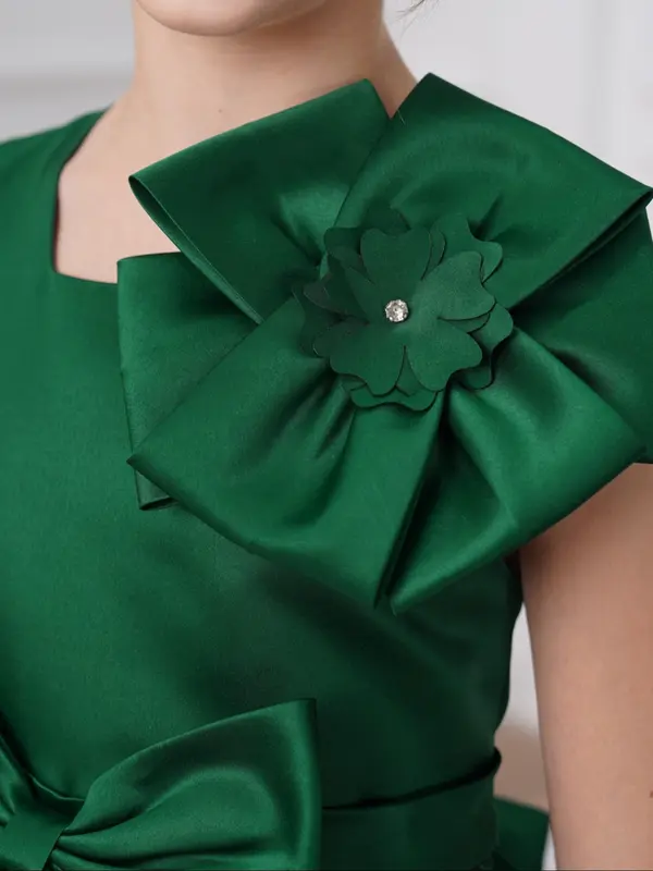 Girl's Floral Decor Mesh Bow Gown Dress, Elegant Formal Party Dress for School Performances & Evening Parties, Kids Clothes for Summer 7