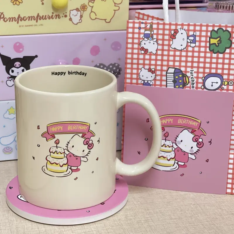 Cốc Đánh Dấu Hello Kitty, Phong Cách Instagram, Ưa Nhìn, Cốc Nước Dễ Thương, Thích Hợp Cho Gia Đình, Phong Cách Cô Gái Trẻ, Cốc Sữa, Có Tay Cầm, Phong Cách Instagram, Cốc Đánh Dấu 1
