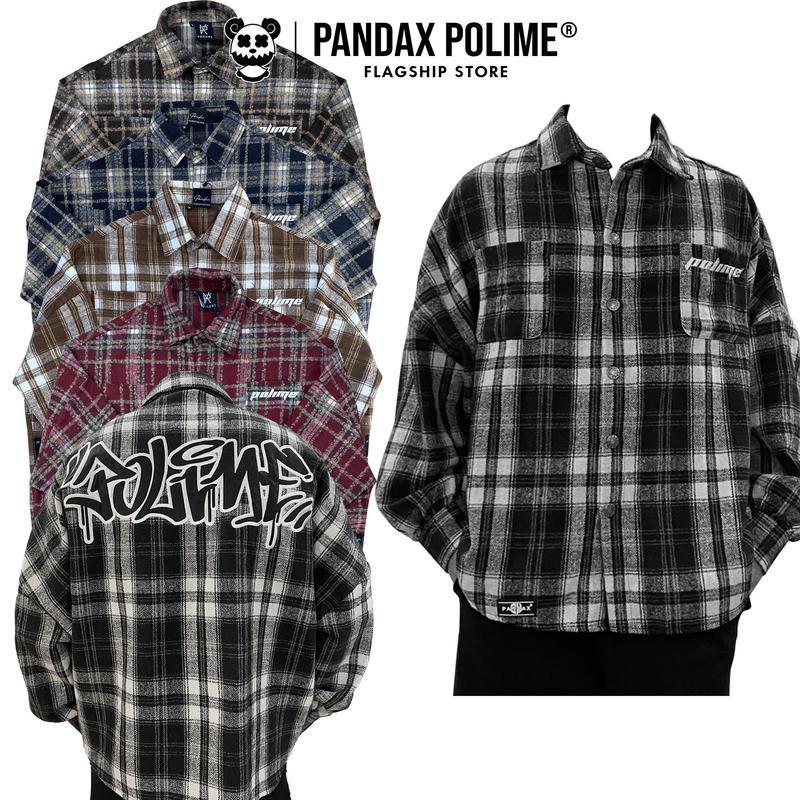 Áo sơ mi flannel khoác dạ kẻ caro form rộng boxy ngắn lửng cánh dơi cặp đôi tay dài chống nắng local brand pandax polime Có Cổ Kate Shirt Nam Menswear Jean Pique