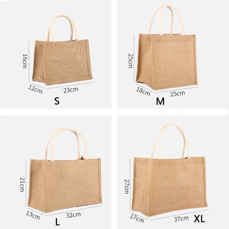 Túi Tote Vải Lanh Cổ Điển Cho Nữ, Ví Mua Sắm, Túi Xách Đi Biển Mùa Hè, Túi Tự Làm Retro, Tay Cầm Đầu Sinh Thái Di Động, Nhiều Kích Cỡ, Túi Mua Sắm 5
