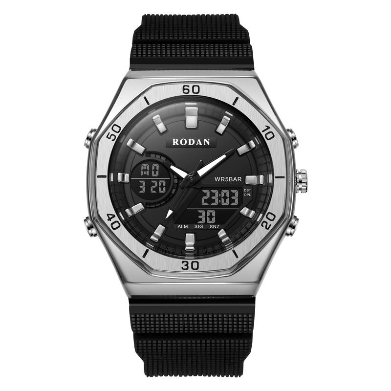 RODAN 8003 JAM TANGAN OLAHRAGA WATER RESISTANT 3 ATM FREE BOX Besi Rubber Kaca Pria Stainless Stopwatch 0
