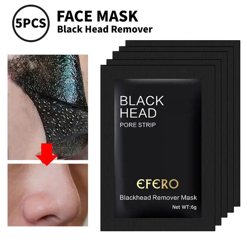 Efero 5Pcs Blackhead Nose Strip bamboo charcoal Pore Cleaner Black Head Remover Peel Off Mask Skincare Comfort