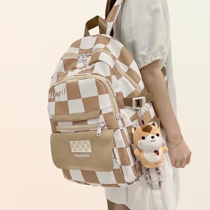 Balo Jolie kẻ caro phong cách thời trang hiện đại cho học sinh, sinh viên - Đeo Vai, Backpack