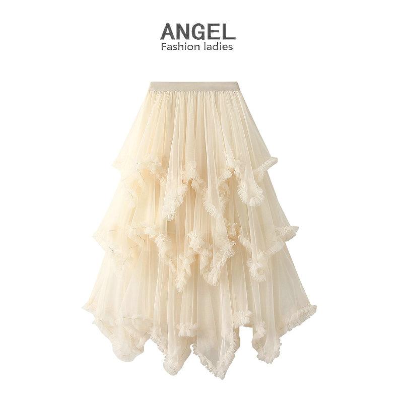 Product Introduction of Váy Bánh Lưới Bất Đối Xứng Dài Trung Bình Cạp Cao, Viền Lớn, Váy Gạc Cổ Tích Bồng Bềnh Váy Dài, 1279, Dành Cho Nữ, Gợi Cảm Và Hấp Dẫn, CH-TKSHOP Voan Women Voi Bo Chun 0